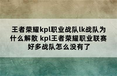 王者荣耀kpl职业战队lk战队为什么解散 kpl王者荣耀职业联赛好多战队怎么没有了